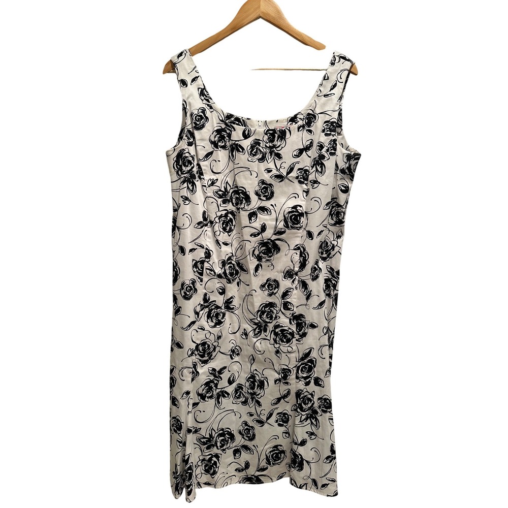 R&K Originals Vintage Sleeveless Floral Roses Black White Short Dress Size 14‎